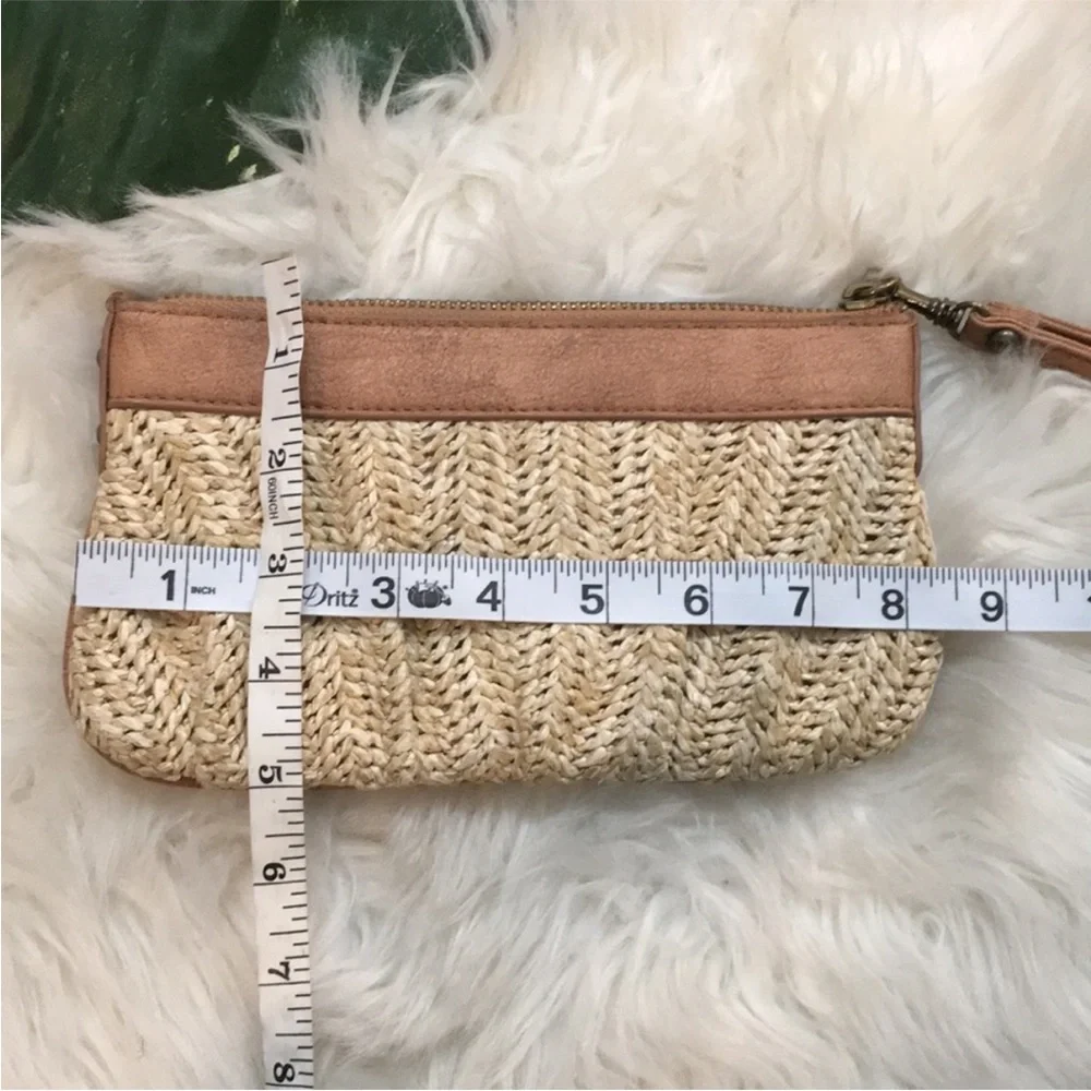 Express Women’s Woven Straw Wrislet Orange Brown Buckle Detail Summer Clutch